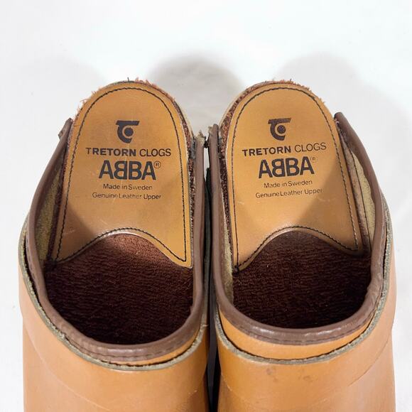Vintage Tretorn ABBA Wooden Slippers Clogs Women 5 (35) Tan Leather Sweden 1970 - Picture 10 of 14